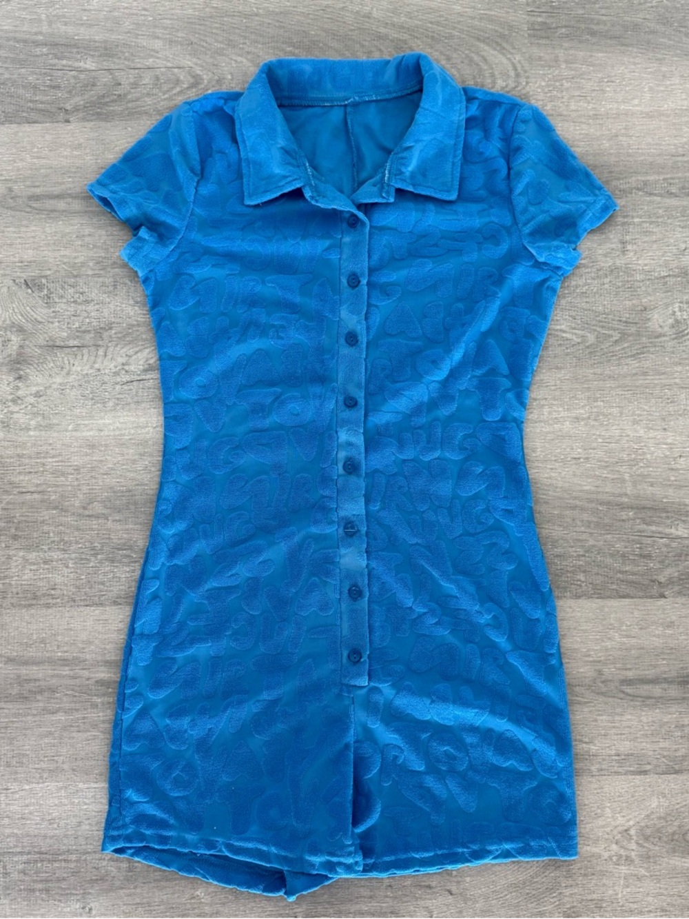 Jaded Blue Embossed Towelling Playsuit Size XS